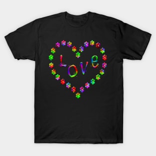 Retro Tie-dye Pattern Flower Heart Frame and Lov e T-Shirt